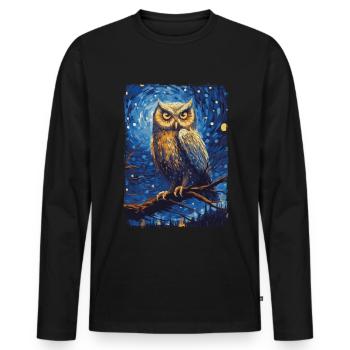Hibou Nuit étoilée - T-shirt manches longues Premium bio Homme - noir - Devant - Nico (187cm)