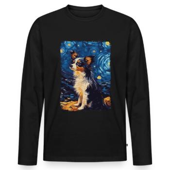 Papillon Hund Starry Night - Männer Premium Bio Langarmshirt - Schwarz - Vorne - Nico (187cm)