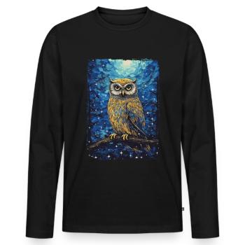 Hibou Nuit étoilée - T-shirt manches longues Premium bio Homme - noir - Devant - Nico (187cm)