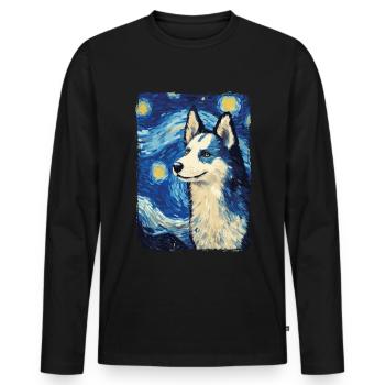 Husky Starry Night - Männer Premium Bio Langarmshirt - Schwarz - Vorne - Nico (187cm)