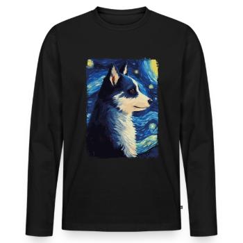 Husky Starry Night - Männer Premium Bio Langarmshirt - Schwarz - Vorne - Nico (187cm)