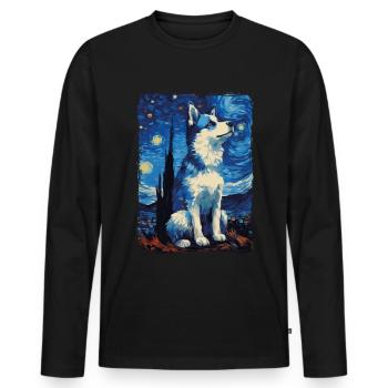 Husky Nuit étoilée - T-shirt manches longues Premium bio Homme - noir - Devant - Nico (187cm)