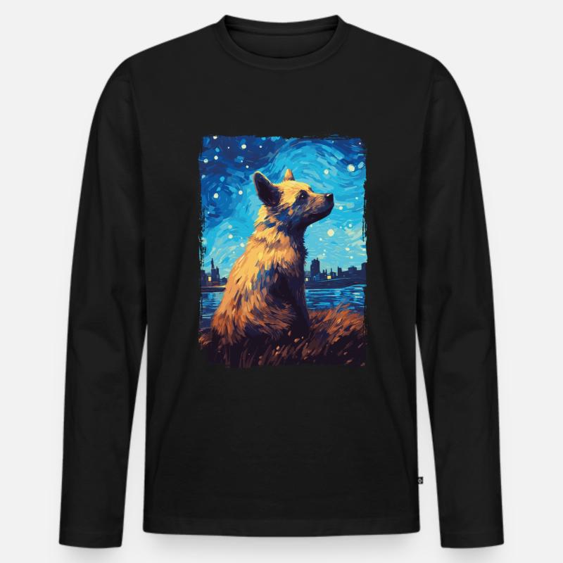 Hyäne Starry Night - Männer Premium Bio Langarmshirt - Schwarz