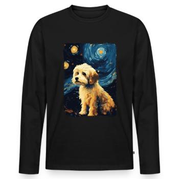 Havanese Starry Night - Men's Premium Organic Long Sleeve Shirt - black - Front - Nico (187cm)