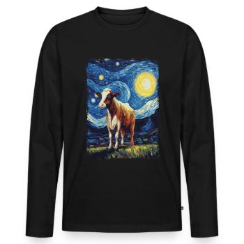 Vache Nuit étoilée - T-shirt manches longues Premium bio Homme - noir - Devant - Nico (187cm)