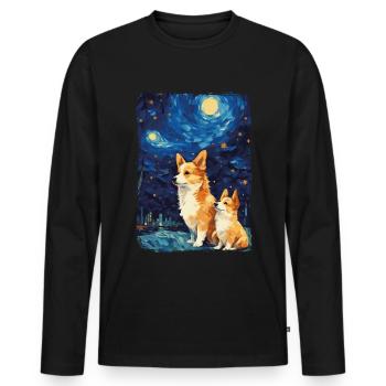 Corgi Starry Night - Männer Premium Bio Langarmshirt - Schwarz - Vorne - Nico (187cm)