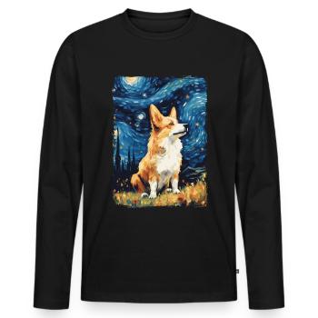 Corgi Starry Night - Männer Premium Bio Langarmshirt - Schwarz - Vorne - Nico (187cm)