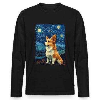 Corgi Starry Night - Männer Premium Bio Langarmshirt - Schwarz - Vorne - Nico (187cm)