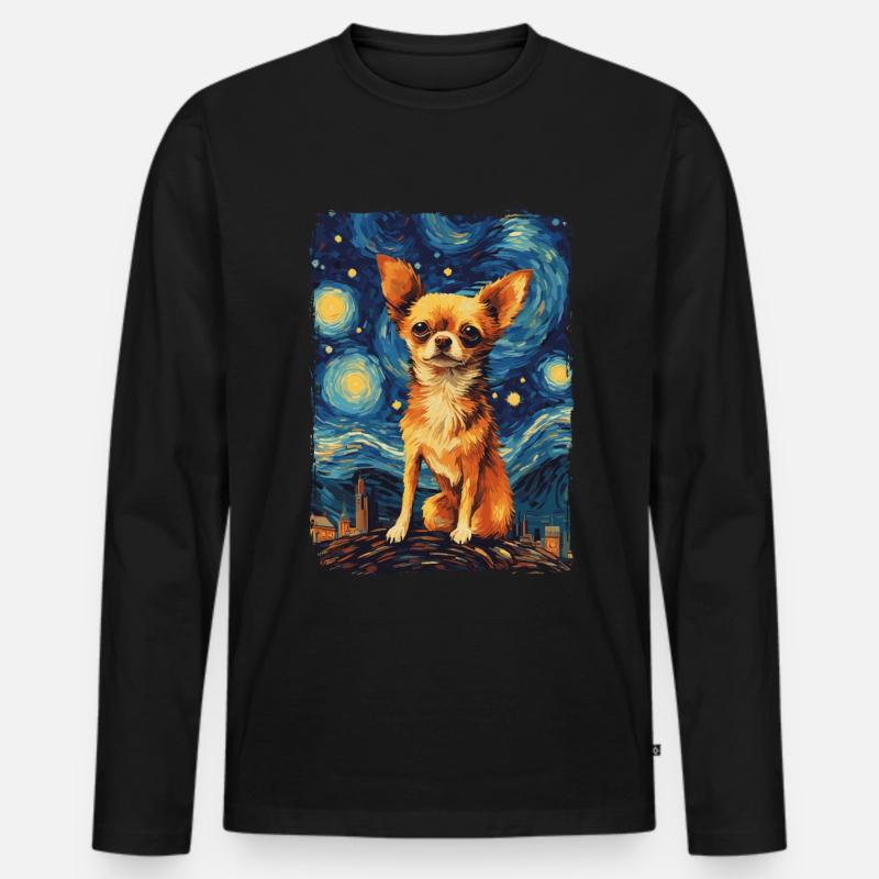 Chihuahua Starry Night - Männer Premium Bio Langarmshirt - Schwarz