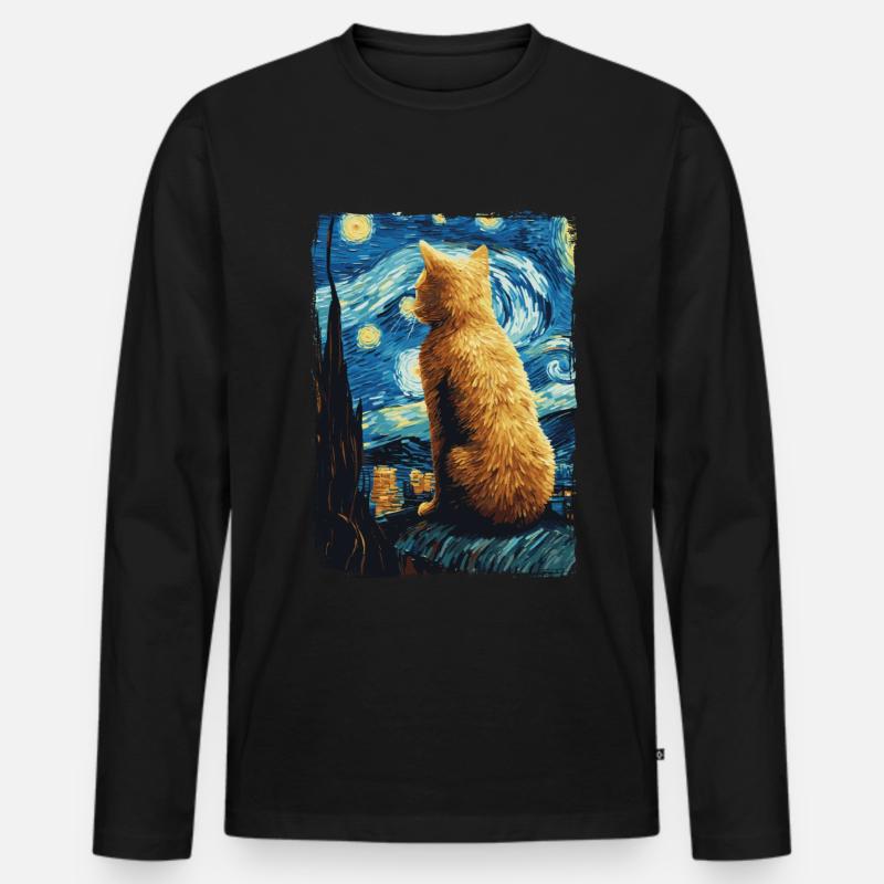 Katze Starry Night - Männer Premium Bio Langarmshirt - Schwarz