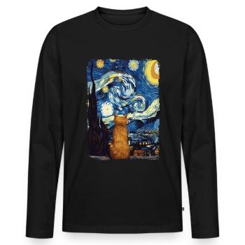 Cat Starry Night - Men's Premium Organic Long Sleeve Shirt - black - Front - Nico (187cm)