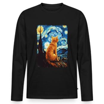 Cat Starry Night - Men's Premium Organic Long Sleeve Shirt - black - Front - Nico (187cm)
