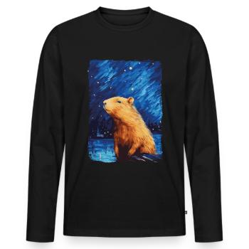 Wasserschwein Starry Night - Männer Premium Bio Langarmshirt - Schwarz - Vorne - Nico (187cm)