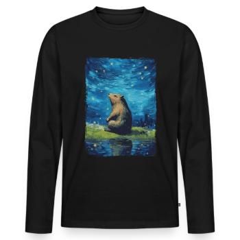Wasserschwein Starry Night - Männer Premium Bio Langarmshirt - Schwarz - Vorne - Nico (187cm)