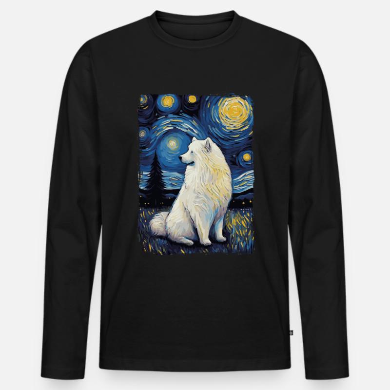Samoyed Starry Night - Männer Premium Bio Langarmshirt - Schwarz