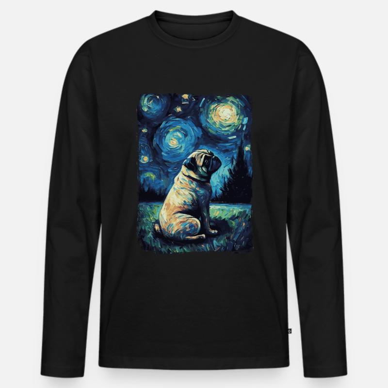Mops Starry Night - Männer Premium Bio Langarmshirt - Schwarz