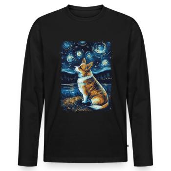 Corgi Starry Night - Männer Premium Bio Langarmshirt - Schwarz - Vorne - Nico (187cm)