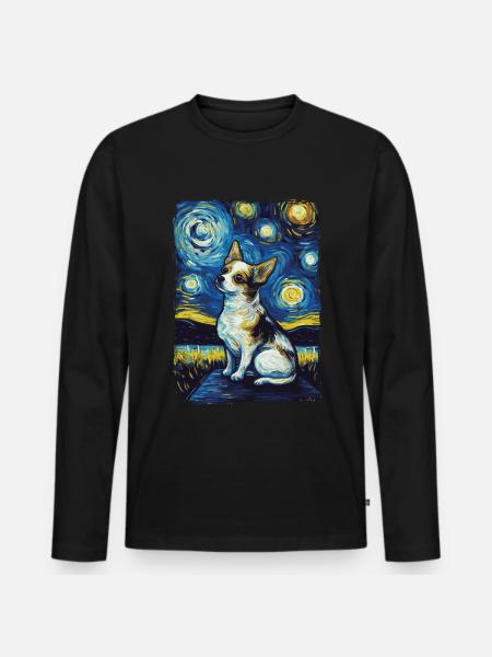 Chihuahua Starry Night - Männer Premium Bio Langarmshirt - Schwarz