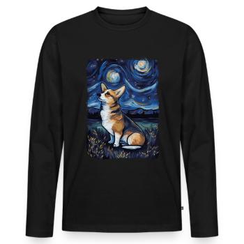 Corgi Starry Night - Männer Premium Bio Langarmshirt - Schwarz - Vorne - Nico (187cm)