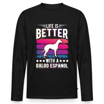 Life is better with a Galgo Espanol - Men's Premium Organic Long Sleeve Shirt - black - Front - Nico (187cm)