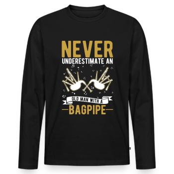 Bagpipes Old Man Bagpiper - Men's Premium Organic Long Sleeve Shirt - black - Front - Nico (187cm)