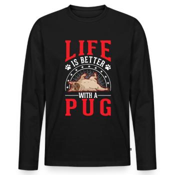 Das Leben ist besser mit einem Mops - Männer Premium Bio Langarmshirt - Schwarz - Vorne - Nico (187cm)