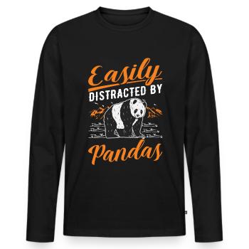 Easily distracted by Pandas - Männer Premium Bio Langarmshirt - Schwarz - Vorne - Nico (187cm)