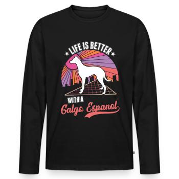 Life is better with a Galgo Espanol - Men's Premium Organic Long Sleeve Shirt - black - Front - Nico (187cm)