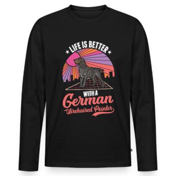 Life is better with a German wirehaired dog - Men's Premium Organic Long Sleeve Shirt - black - Front - Nico (187cm)