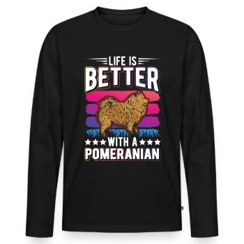 Das Leben ist besser mit einem Zwergspitz - Männer Premium Bio Langarmshirt - Schwarz - Vorne - Nico (187cm)