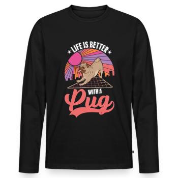 Das Leben ist besser mit einem Mops - Männer Premium Bio Langarmshirt - Schwarz - Vorne - Nico (187cm)