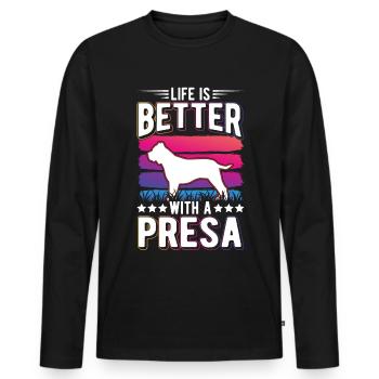 Life is better with a Presa Canario - Men's Premium Organic Long Sleeve Shirt - black - Front - Nico (187cm)