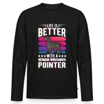 Life is better with a German wirehaired dog - Men's Premium Organic Long Sleeve Shirt - black - Front - Nico (187cm)