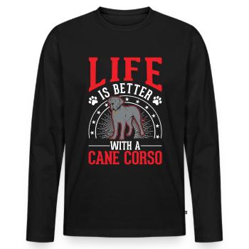 Life is better with Cane Corsos - Men's Premium Organic Long Sleeve Shirt - black - Front - Nico (187cm)