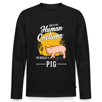 Costume de cochon fermier Halloween cochons - T-shirt manches longues Premium bio Homme - noir - Devant - Nico (187cm)