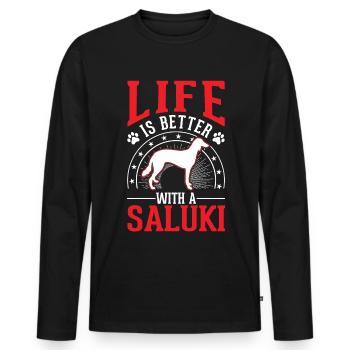 La vie est meilleure avec Salukis - T-shirt manches longues Premium bio Homme - noir - Devant - Nico (187cm)