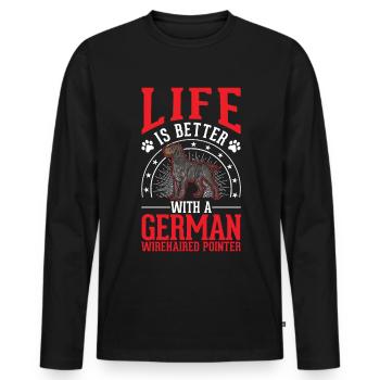 Life is better with a German wirehaired dog - Men's Premium Organic Long Sleeve Shirt - black - Front - Nico (187cm)