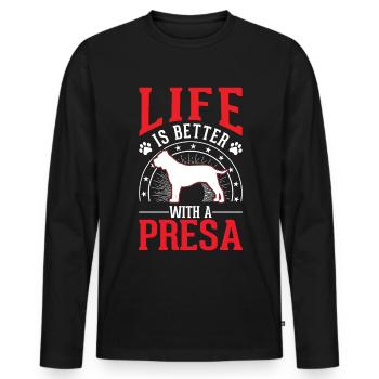 Life is better with a Presa Canario - Men's Premium Organic Long Sleeve Shirt - black - Front - Nico (187cm)