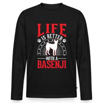 Das Leben ist besser mit einem Basenji - Männer Premium Bio Langarmshirt - Schwarz - Vorne - Nico (187cm)