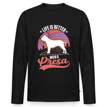 Life is better with a Presa Canario - Men's Premium Organic Long Sleeve Shirt - black - Front - Nico (187cm)