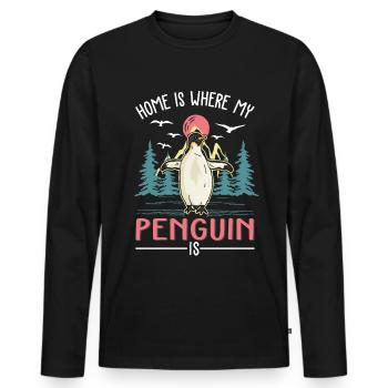 Home is where my penguin is - Men's Premium Organic Long Sleeve Shirt - black - Front - Nico (187cm)