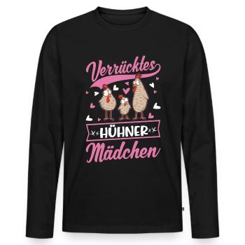 Crazy Chickens Girl Chicken Farmer Chicken - Men's Premium Organic Long Sleeve Shirt - black - Front - Nico (187cm)