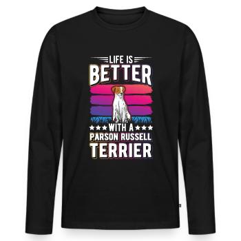 Life is better with Parson Russell Terrier - Men's Premium Organic Long Sleeve Shirt - black - Front - Nico (187cm)