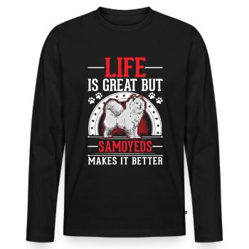 La vie est belle Mais les Samoyèdes la rendent meilleure - T-shirt manches longues Premium bio Homme - noir - Devant - Nico (187cm)