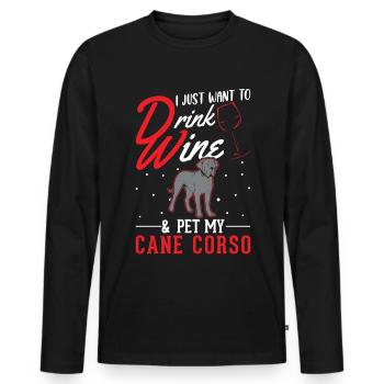 Cane Corso et vin - T-shirt manches longues Premium bio Homme - noir - Devant - Nico (187cm)