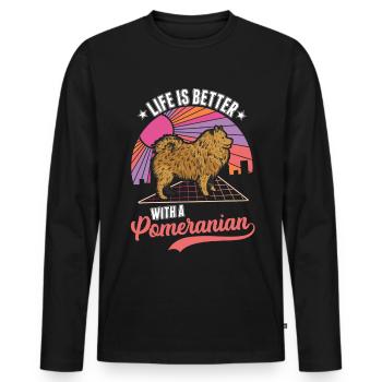 Das Leben ist besser mit einem Zwergspitz - Männer Premium Bio Langarmshirt - Schwarz - Vorne - Nico (187cm)