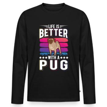 Das Leben ist besser mit einem Mops - Männer Premium Bio Langarmshirt - Schwarz - Vorne - Nico (187cm)