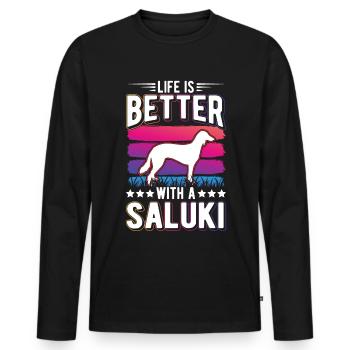 La vie est meilleure avec Salukis - T-shirt manches longues Premium bio Homme - noir - Devant - Nico (187cm)