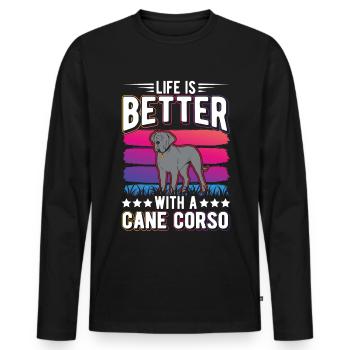 Life is better with Cane Corsos - Men's Premium Organic Long Sleeve Shirt - black - Front - Nico (187cm)