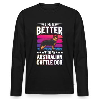 La vie est meilleure avec Australia Cattle Dogs - T-shirt manches longues Premium bio Homme - noir - Devant - Nico (187cm)